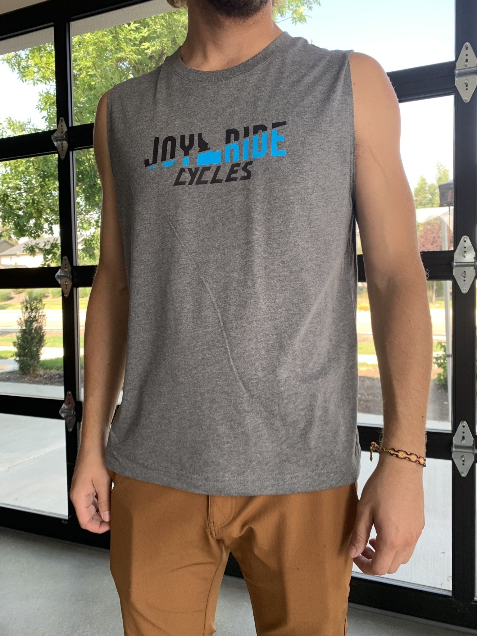 Joyride Cycles Sleeveless Shop Shirt Grey